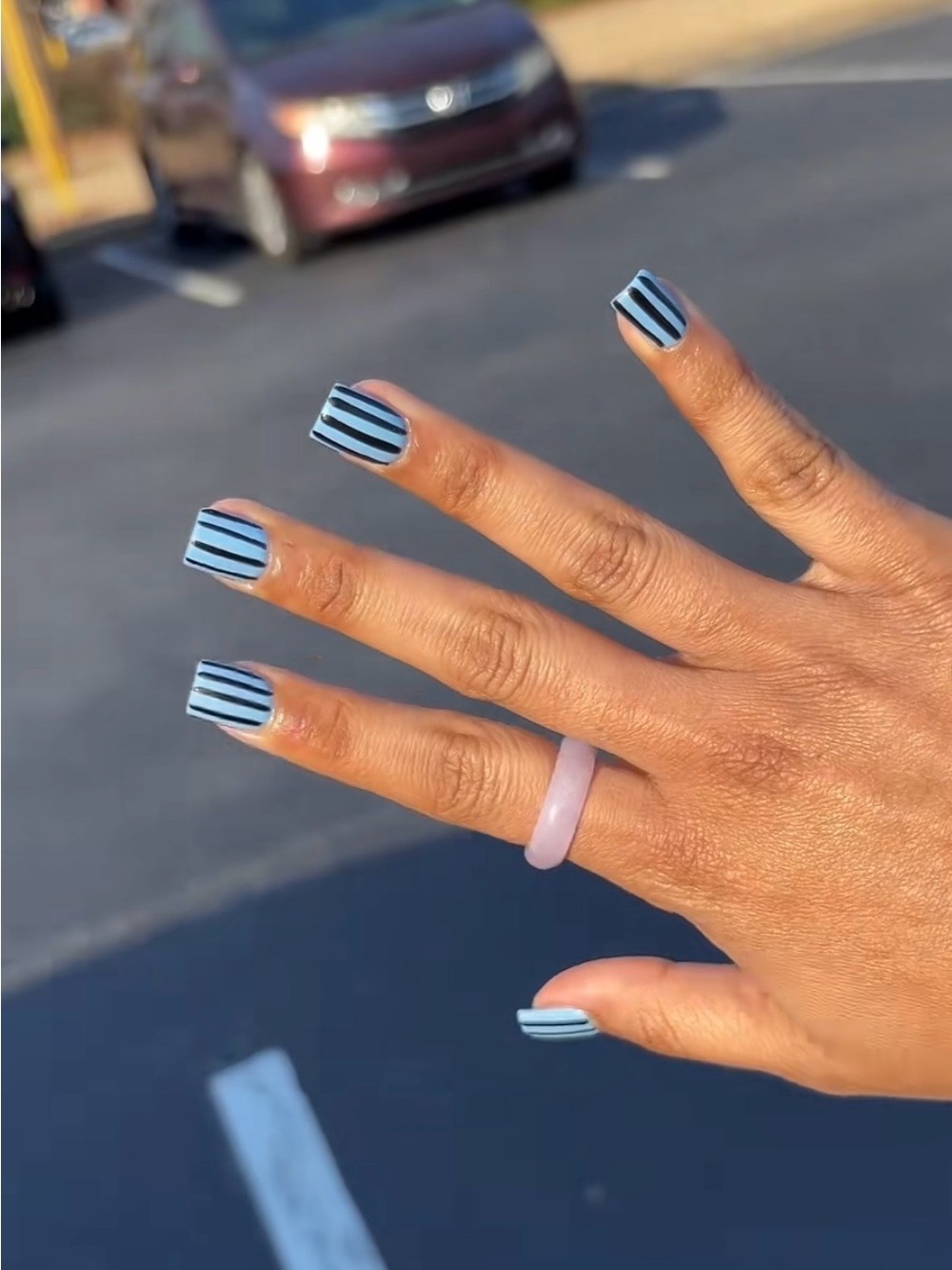 Blue and Black Striped Press-On Nails